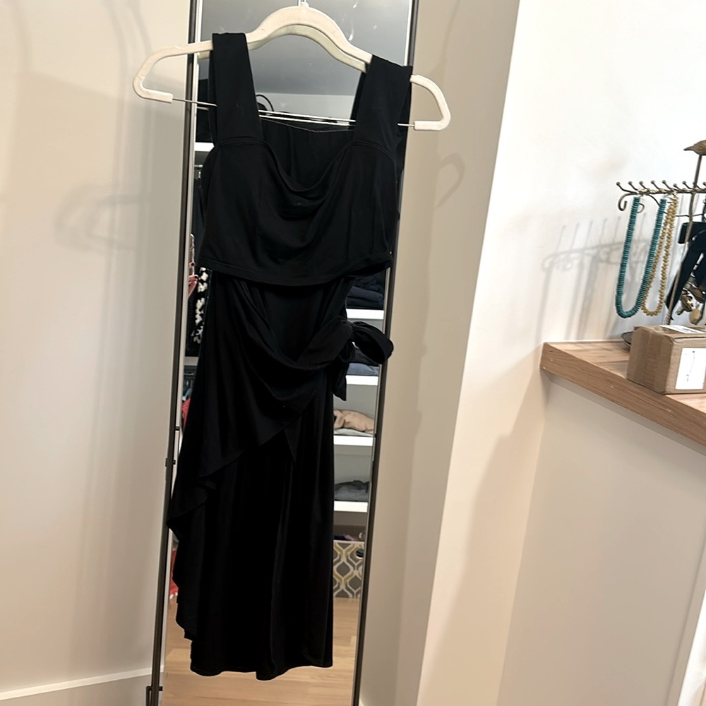 Reformation two piece black wrap top and skirt